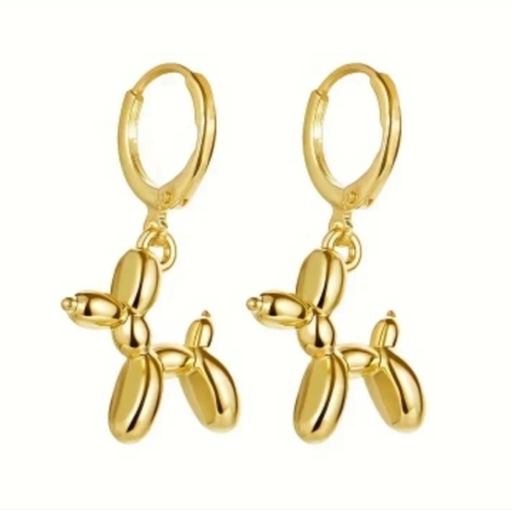 18K Gold Plated Stainless Steel Balloon Dog Drop Dangle Animal Womens Earrings